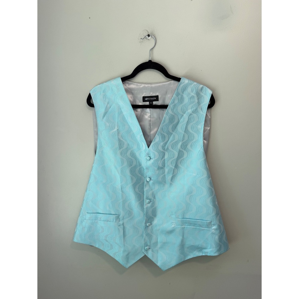 Impression Mens XXL Aqua Blue Textured Wave Formal Suit Vest Waistcoat Wedding